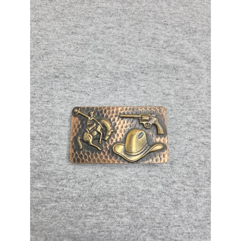 Vintage Handmade Solid Hammered Copper Cowboy Shooter Rodeo Stallion Buckle
